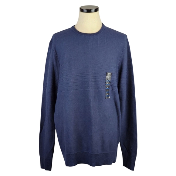 Shaquille O’Neal Navy Blue Crewneck Sweater Ribbed Textured Long Sleeve XLG LT - Picture 1 of 9